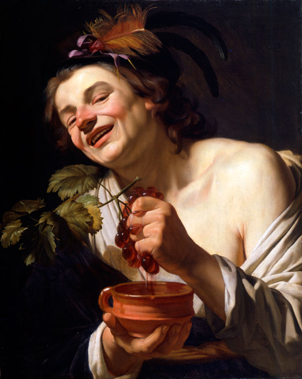 Gerard van Honthorst, Young Man Crushing Grapes into an earthen pot